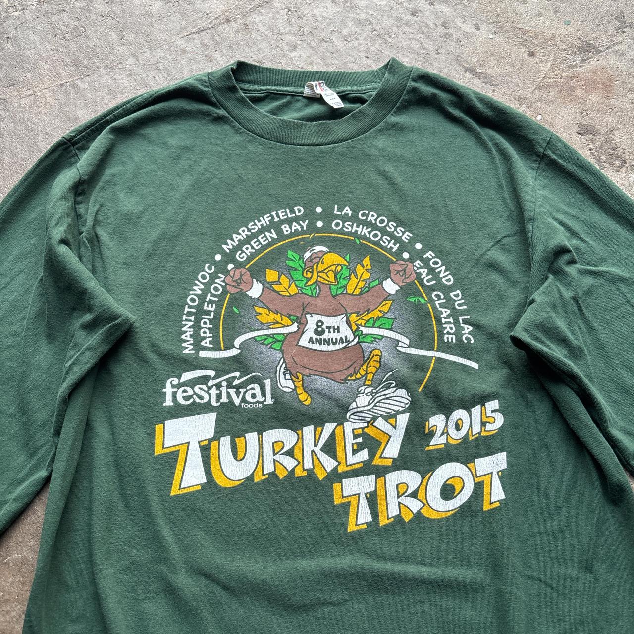 Green graphic long-sleeve top with turkey print -   M