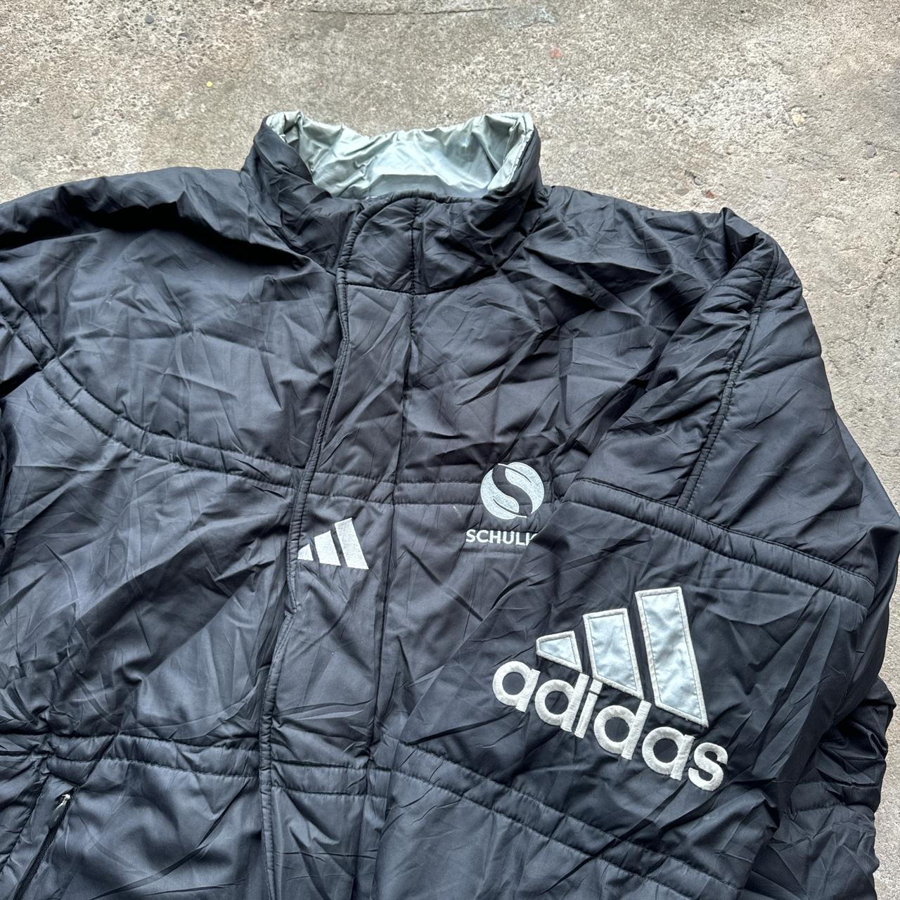 00s Black and grey Adidas puffer jacket with embroidered logos