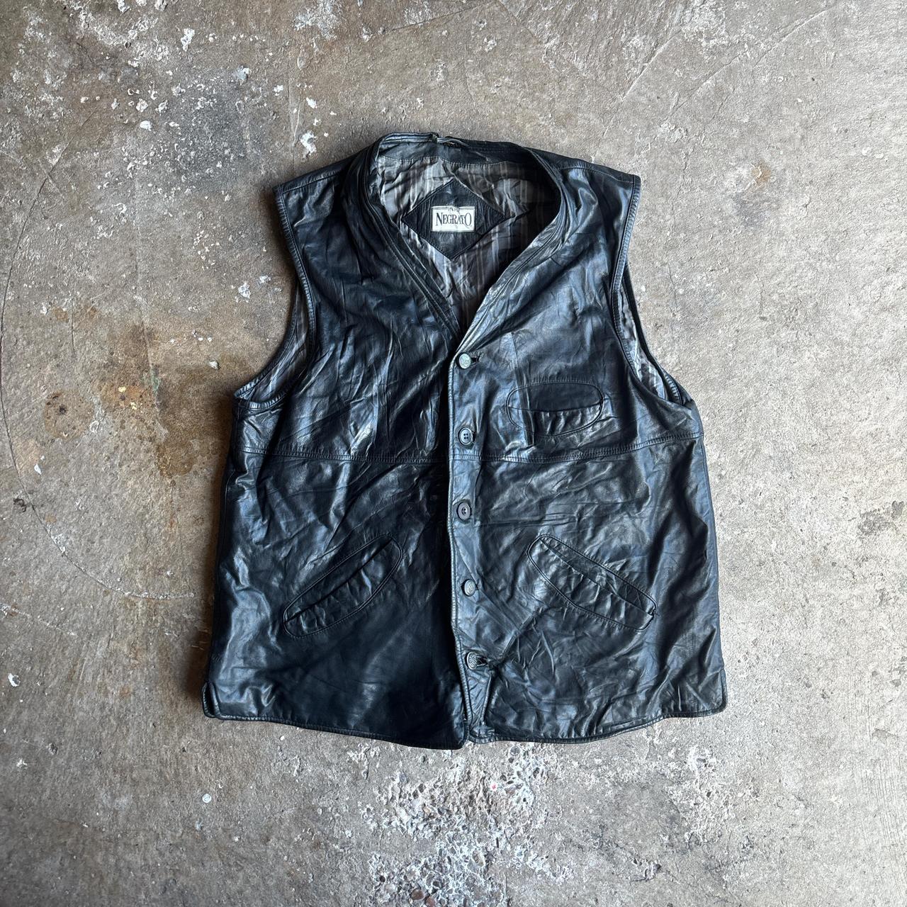 Black Faux Leather ‘Paolo Negrato’ Button Up Vest