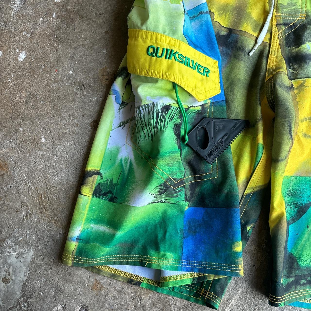00s Quiksilver green and yellow board shorts