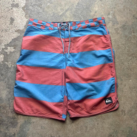 Red and blue Quiksilver striped board shorts - W35