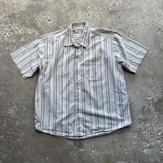 Vintage Cream striped short-sleeved shirt - L