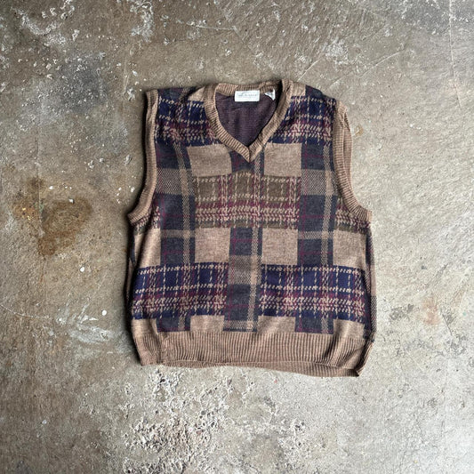 Patterned Brown Knitted Jumper Vest - L