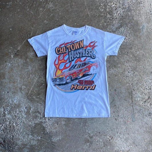 White Graphic Car Racing T-Shirt - S