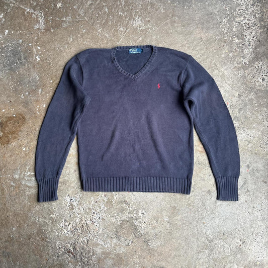 Navy Polo Ralph Lauren V-Neck Sweater - M