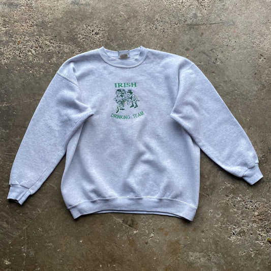 Grey Lee sweatshirt with ‘Irish Drinking Team’ embroidered design - XL