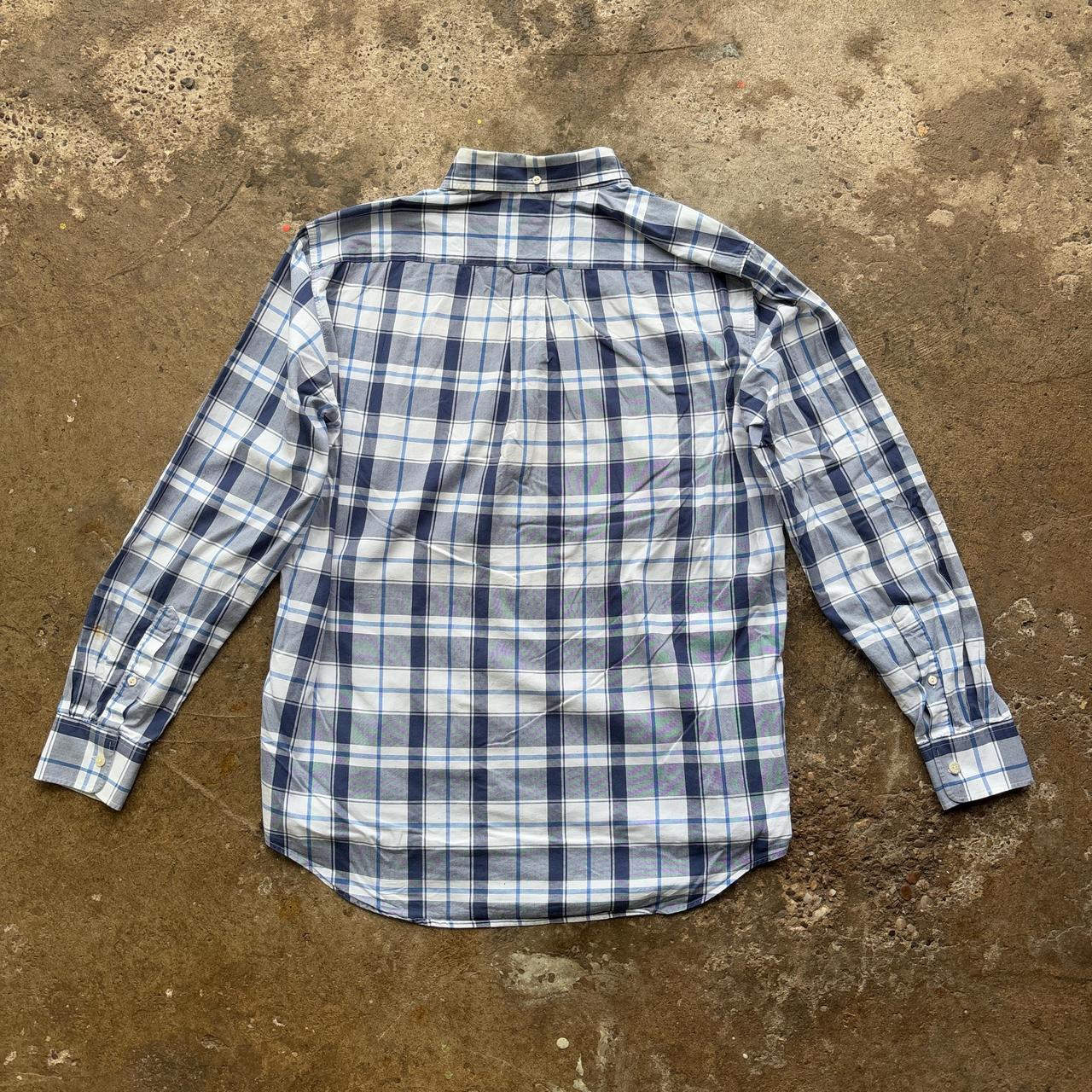 Blue and white Gant plaid button-up shirt