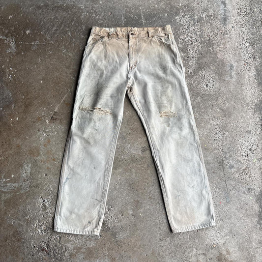 Cream Distressed Dickies Carpenter Pants - W36
