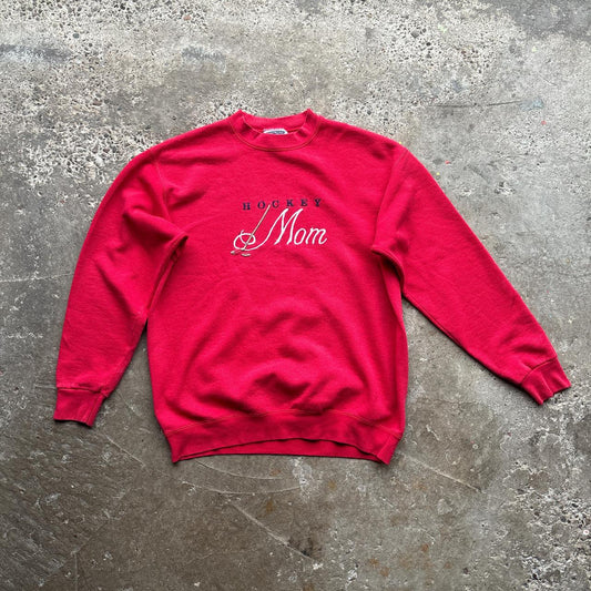 Vintage Red Lee sweatshirt with ‘Hockey Mom’ embroidery - M