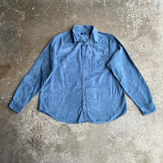Blue Button Up Long Sleeve Corduroy Shirt - XL