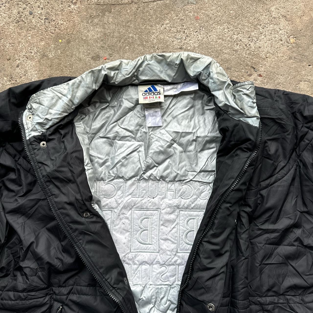 00s Black and grey Adidas puffer jacket with embroidered logos