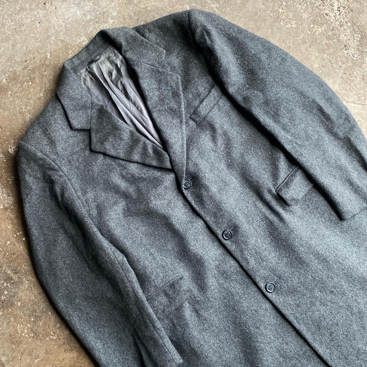 Vintage Grey Wool Long Overcoat - XL