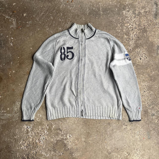 Grey Tommy Hilfiger Full-Zip Knit Sweater - XL