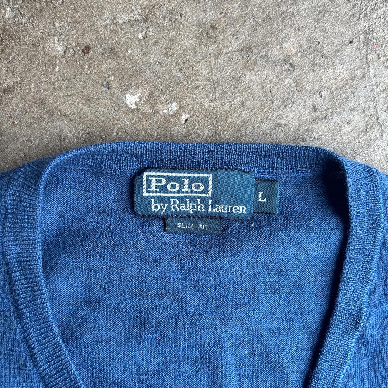 Blue Polo Ralph Lauren Merino Wool V-Neck Jumper - L