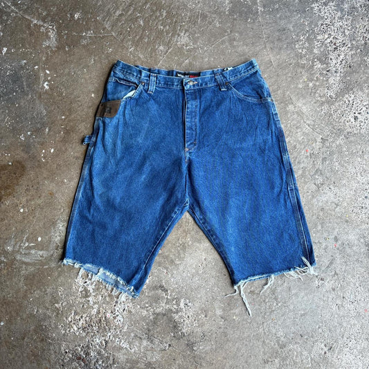 Blue Denim Wrangler ‘Riggs Workwear’ Cut Carpenter Jean Shorts
