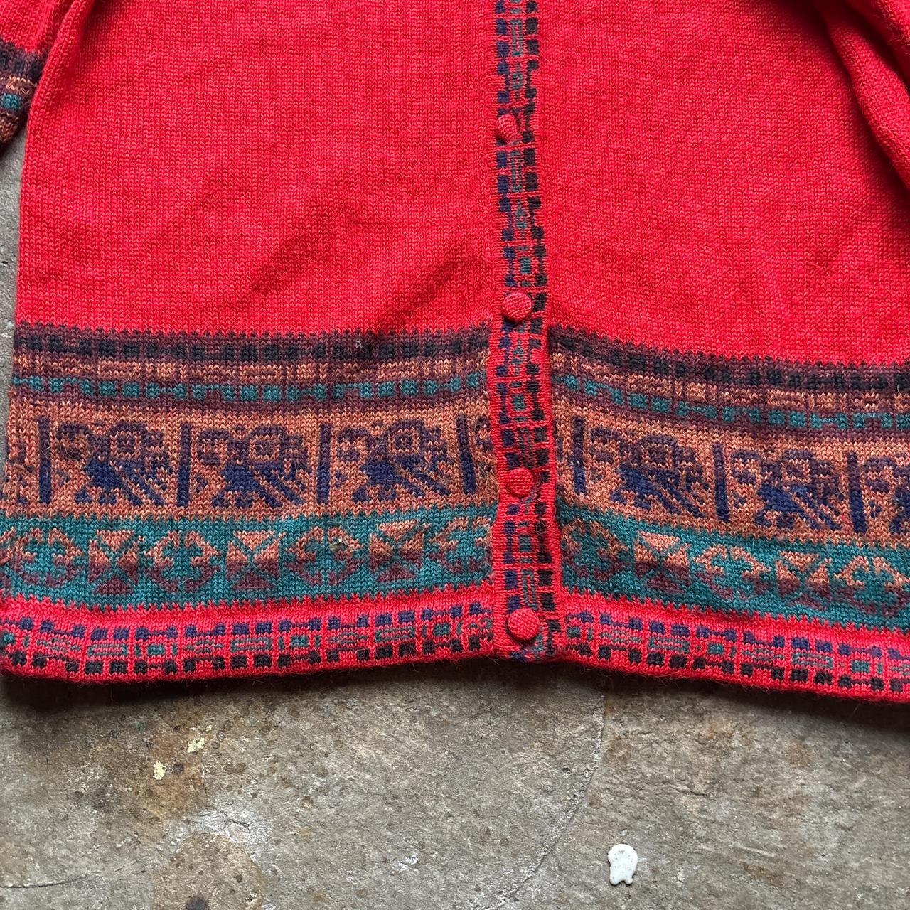 Red hand knitted 100% alpaca wool cardigan