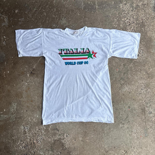 White Single Stitch Vintage Italia 90 World Cup T-Shirt - L