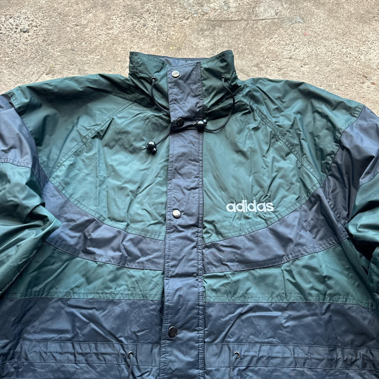 Green and navy 90s Adidas Equipment windbreaker with chequered lining