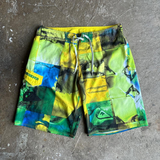 00s Quiksilver green and yellow board shorts