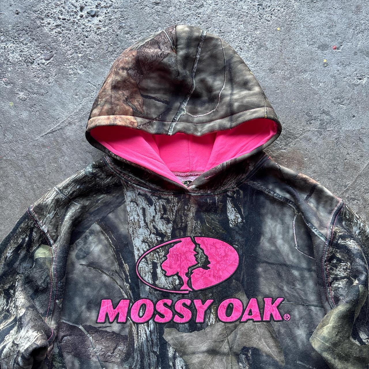Real tree Mossy Oak hoody with pink logo - L