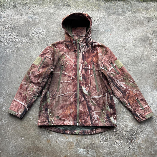 Brown real tree hooded active jacket