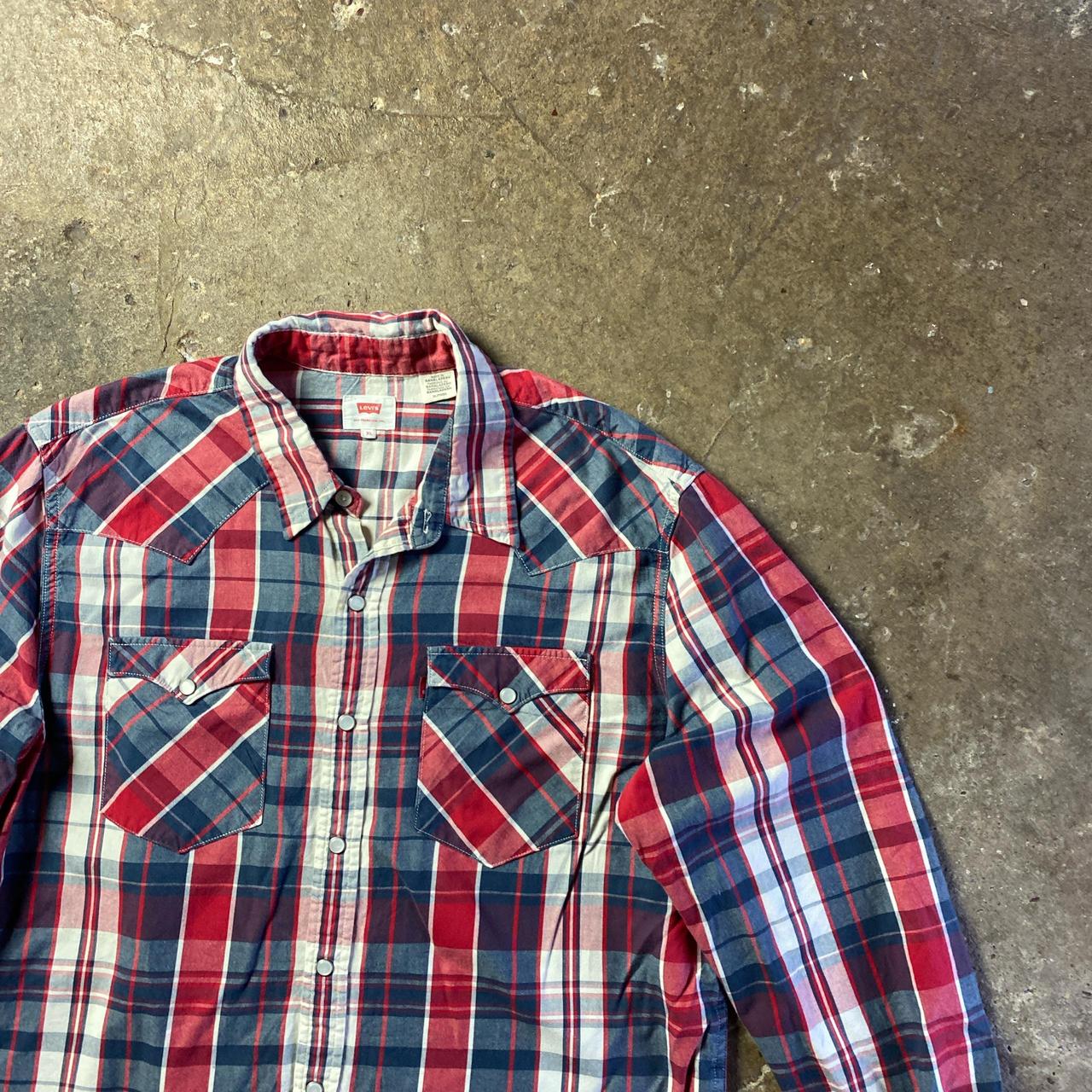 Red & Navy Plaid Levi’s Long Sleeve Shirt - XL