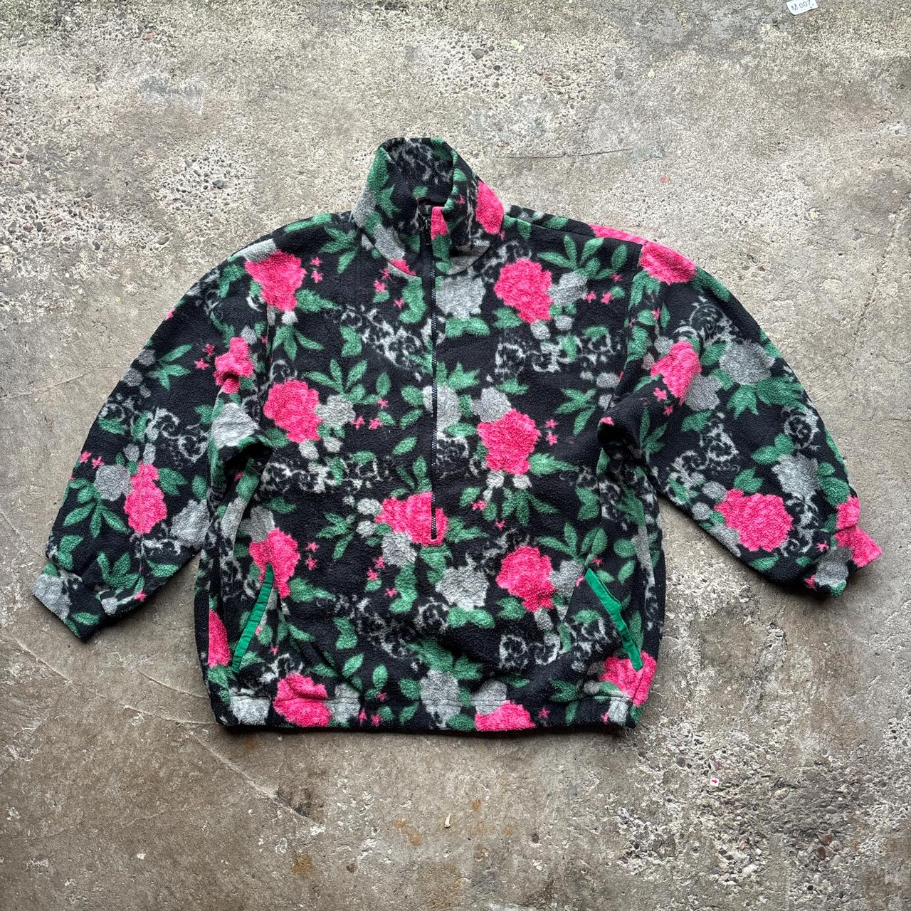 Black crazy half zip fleece with rose pattern