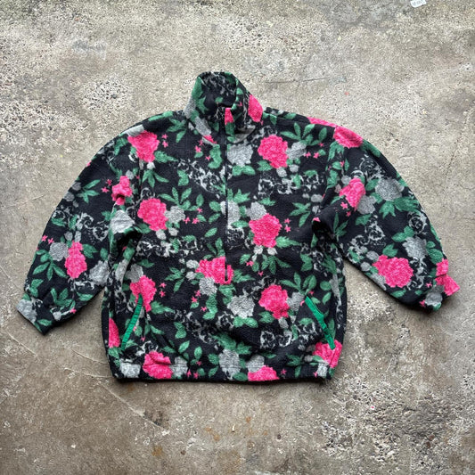 Black crazy half zip fleece with rose pattern