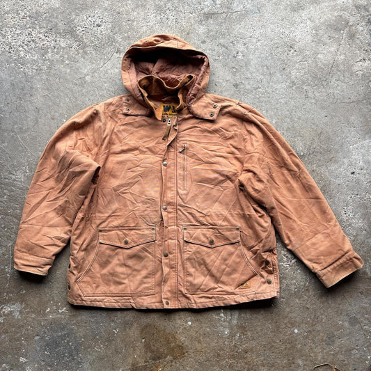 Wells Lamont Tan workwear jacket with corduroy collar and removable hood