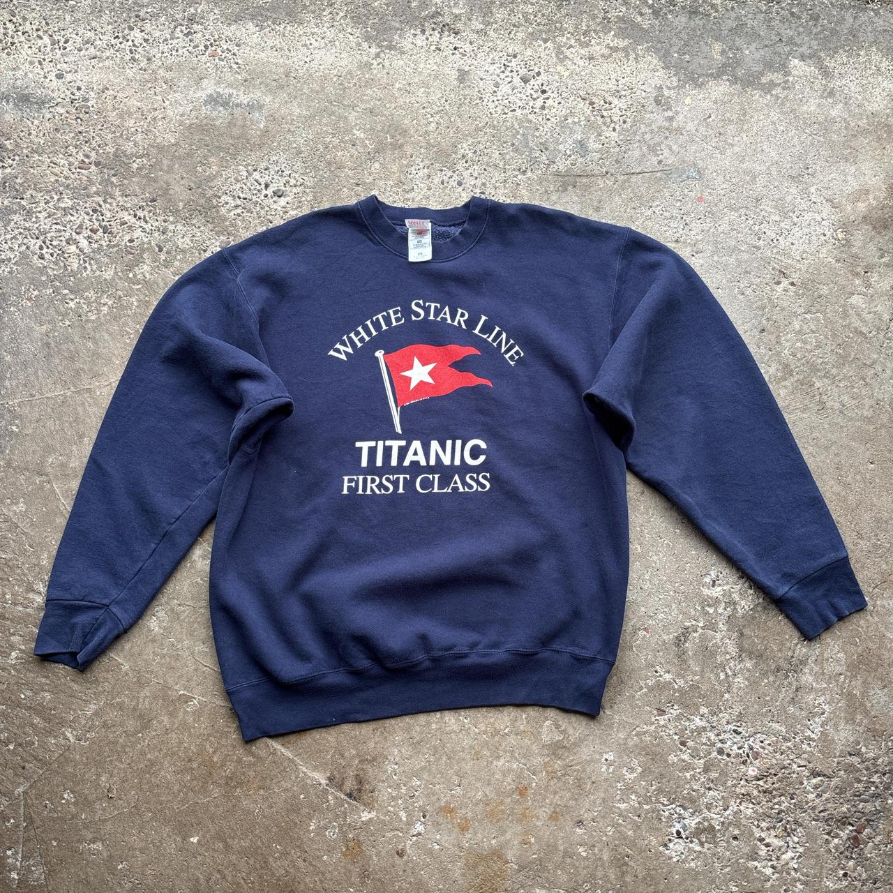 90s Navy ‘Titanic First Class’ crew neck sweatshirt  - XL