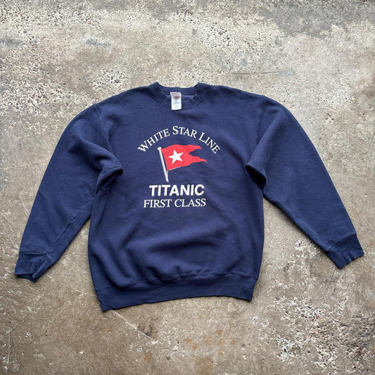90s Navy ‘Titanic First Class’ crew neck sweatshirt  - XL