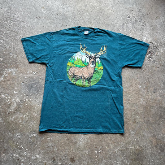 Teal/Blue Vintage Graphic Elk T-Shirt