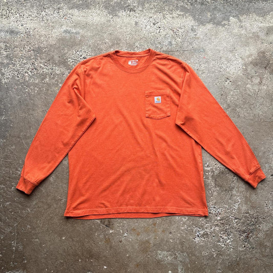 Orange Carhartt single pocket long sleeve top - XL