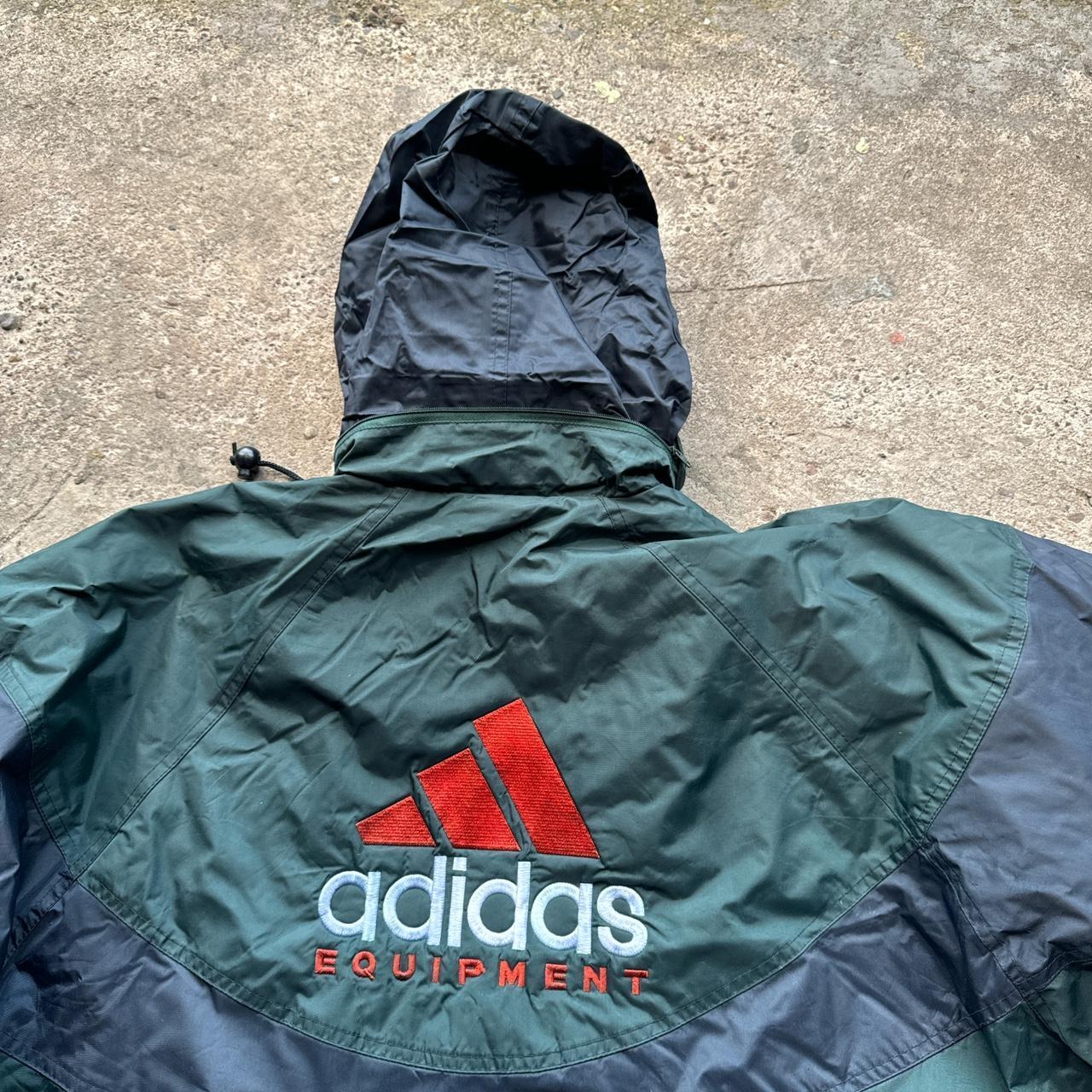 Green and navy 90s Adidas Equipment windbreaker with chequered lining