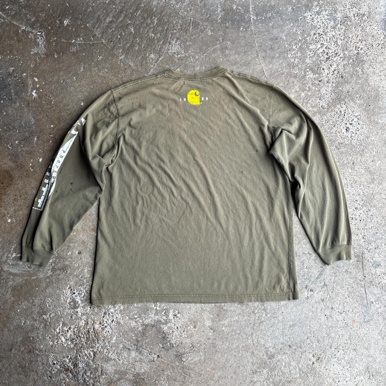 Distressed Khaki Carhartt Long-Sleeve Pocket T-Shirt