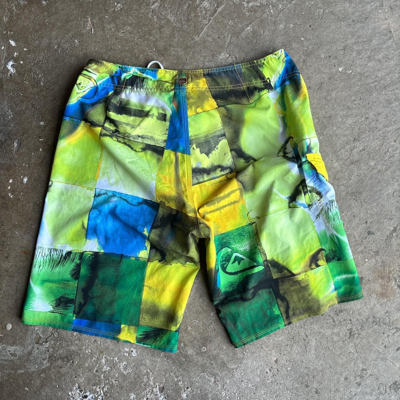 00s Quiksilver green and yellow board shorts