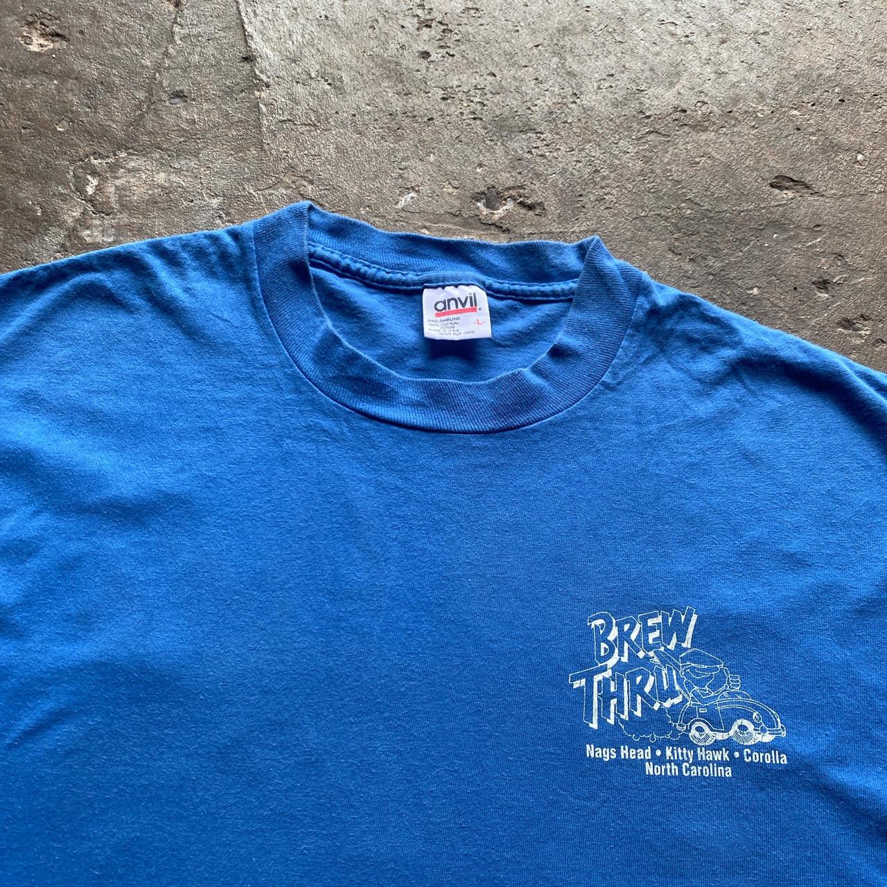 90s Blue graphic tee with ‘Brew Thru’ print - L
