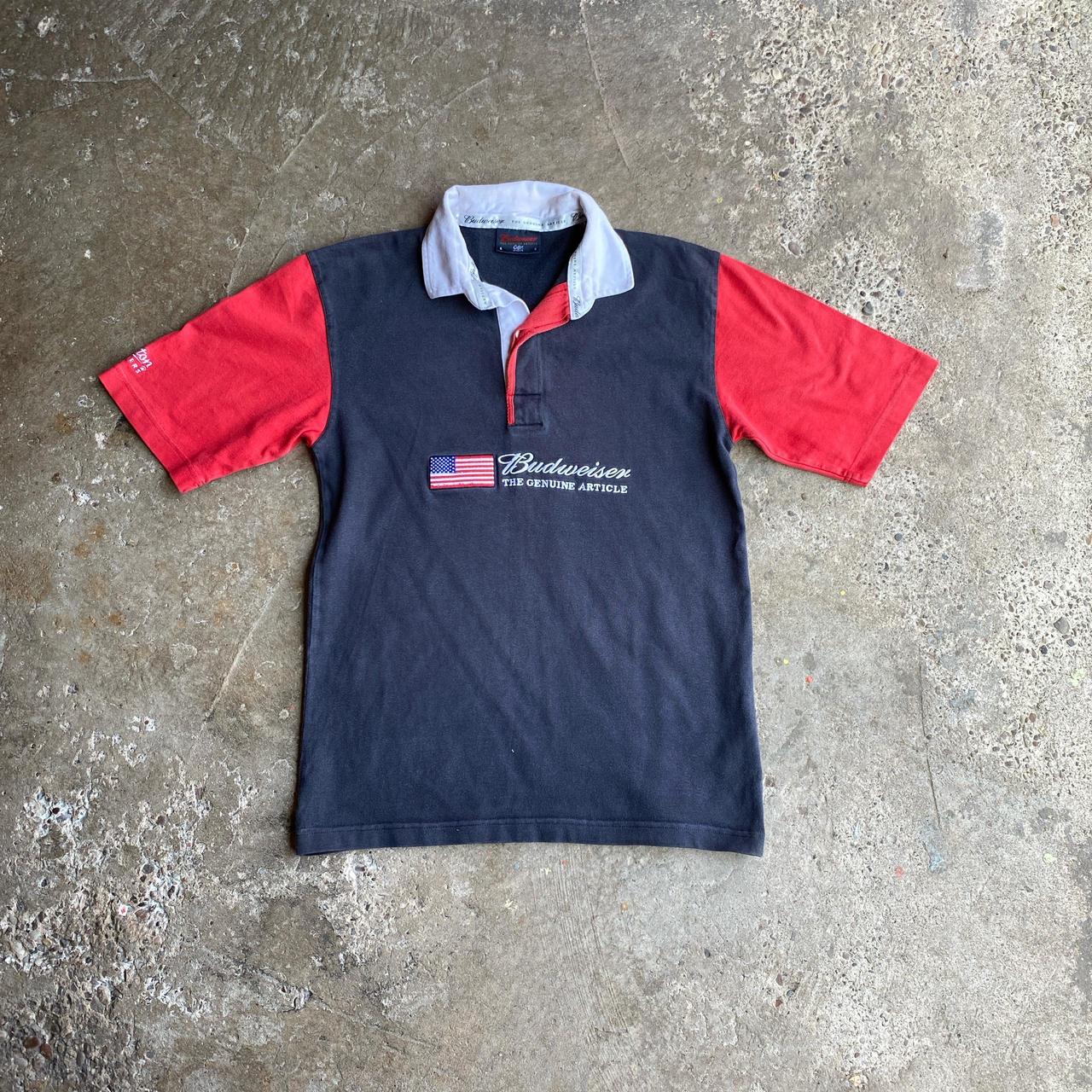 Navy & Red Cotton Traders Budweiser Rugby Shirt