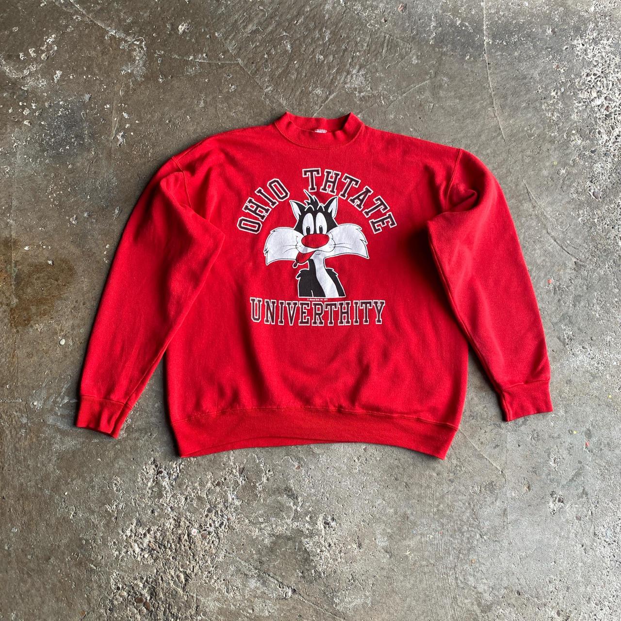 Vintage Red Looney Tunes Sylvester the Cat "Ohio Thtate Univerthity" Crewneck Sweatshirt -