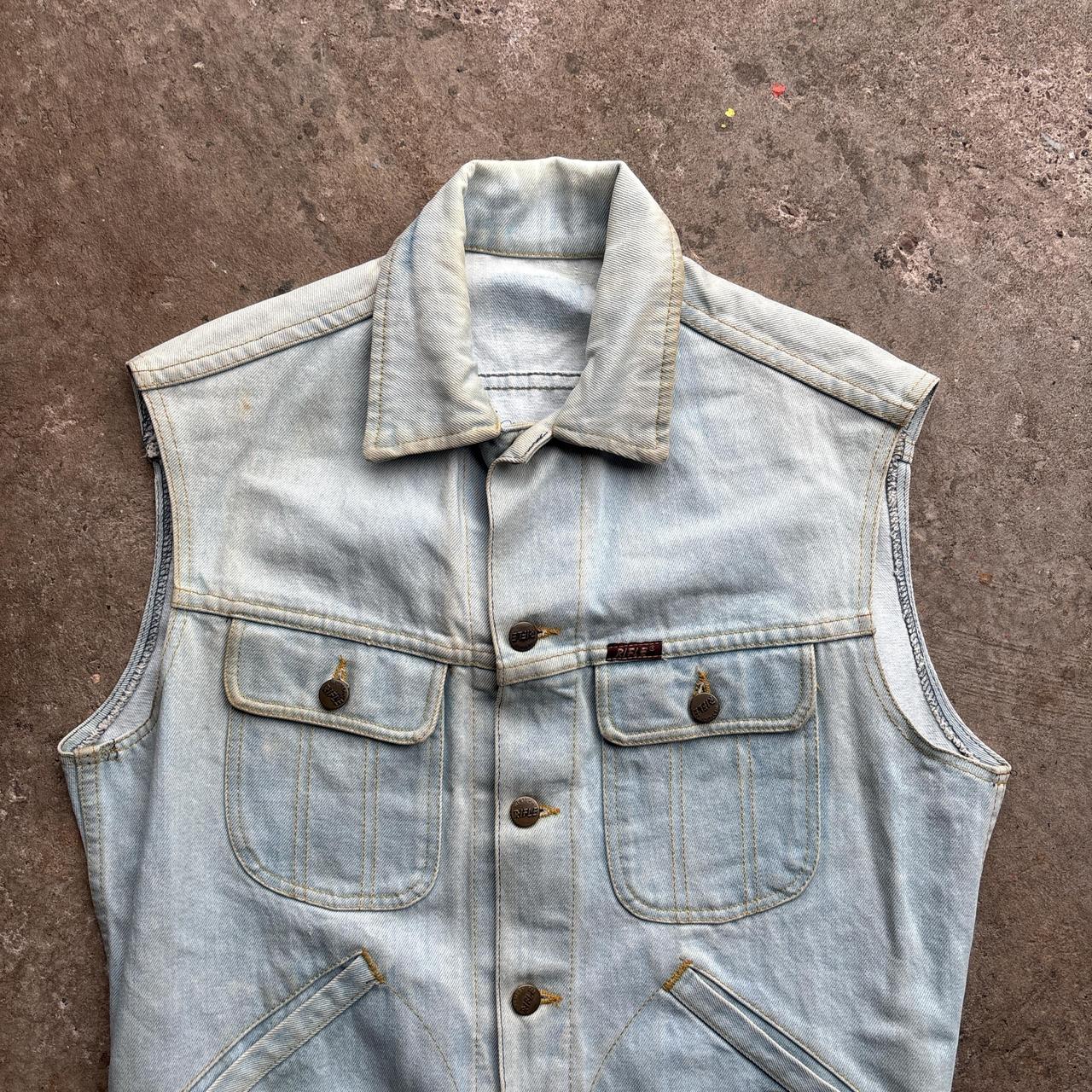 Vintage Rifle Washed Light Blue Denim Vest Jacket (high quality / heavyweight)