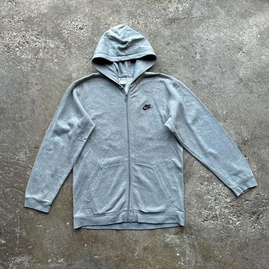 00s Grey Nike zip-up hoodie with embroidered swoosh