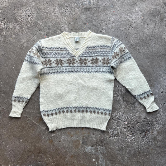 Vintage Cream Ice sheep knitted jumper with snowflake pattern