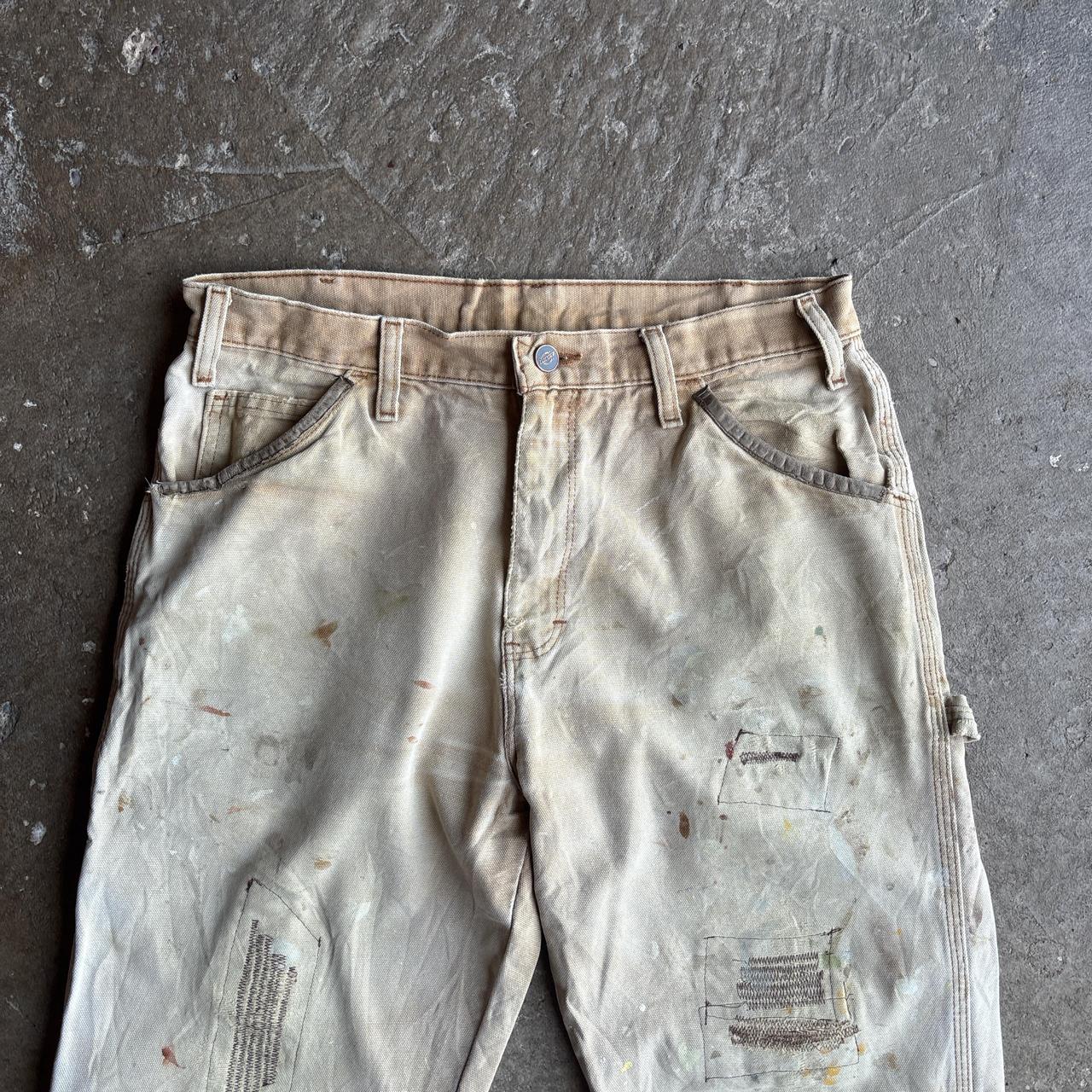 Cream Dickies Distressed Carpenter Pants