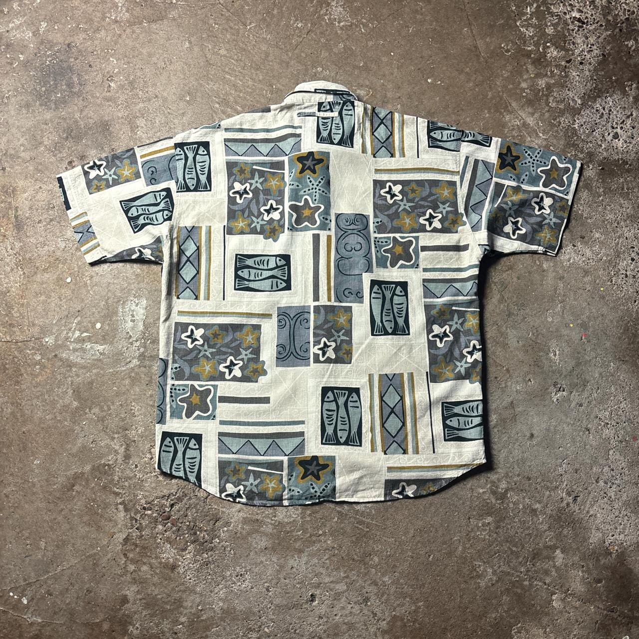 Vintage Cream Patterned Short Sleeve Shirt - L