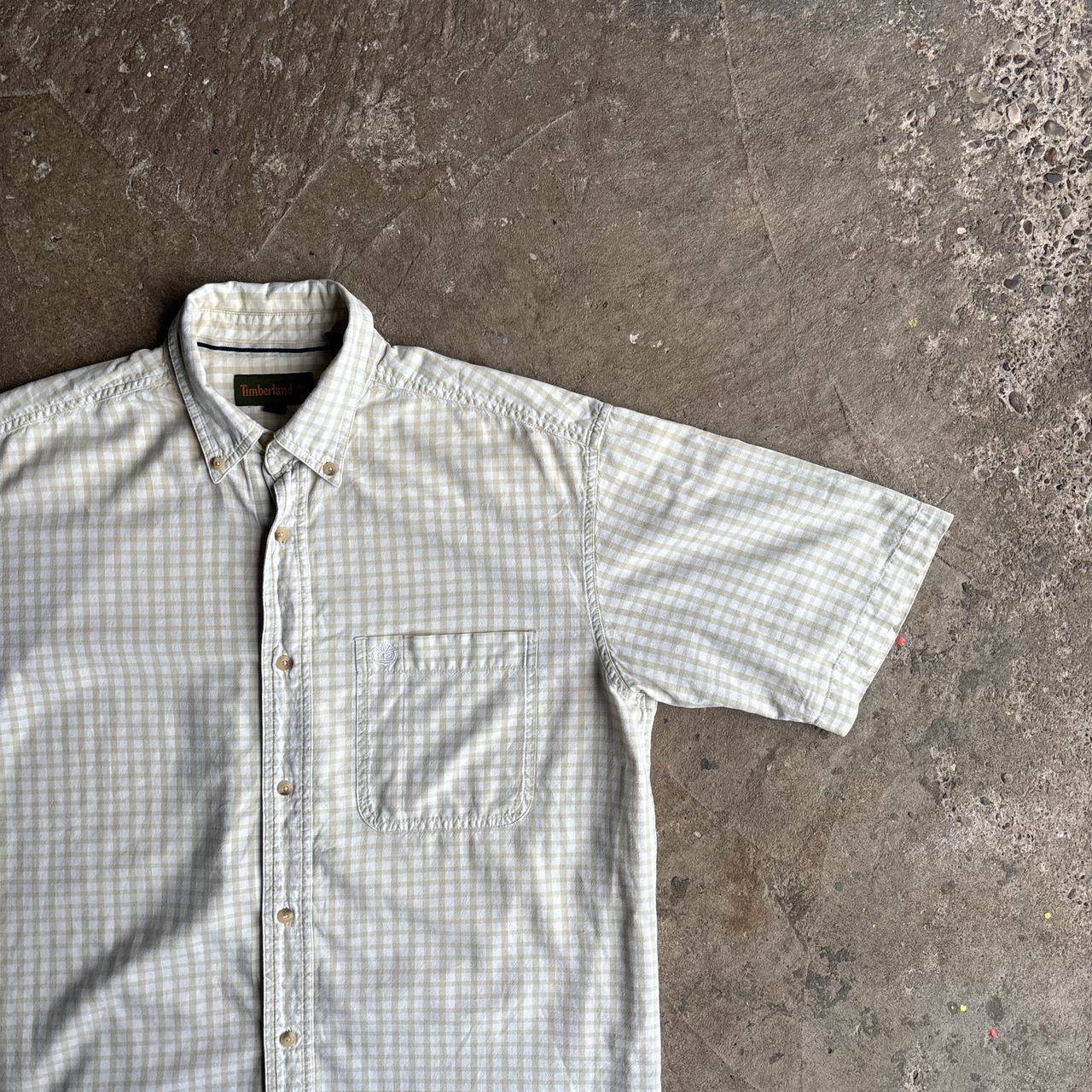 Yellow & White Checkered Timberland Short Sleeve Shirt - M