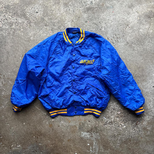 Vintage Blue bomber jacket with embroidered logo
