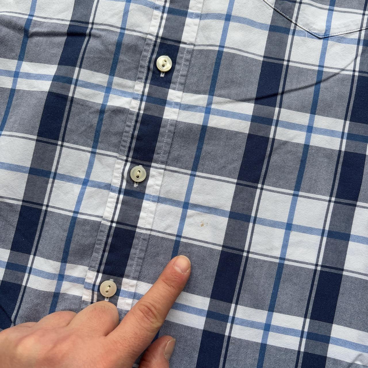 Blue and white Gant plaid button-up shirt