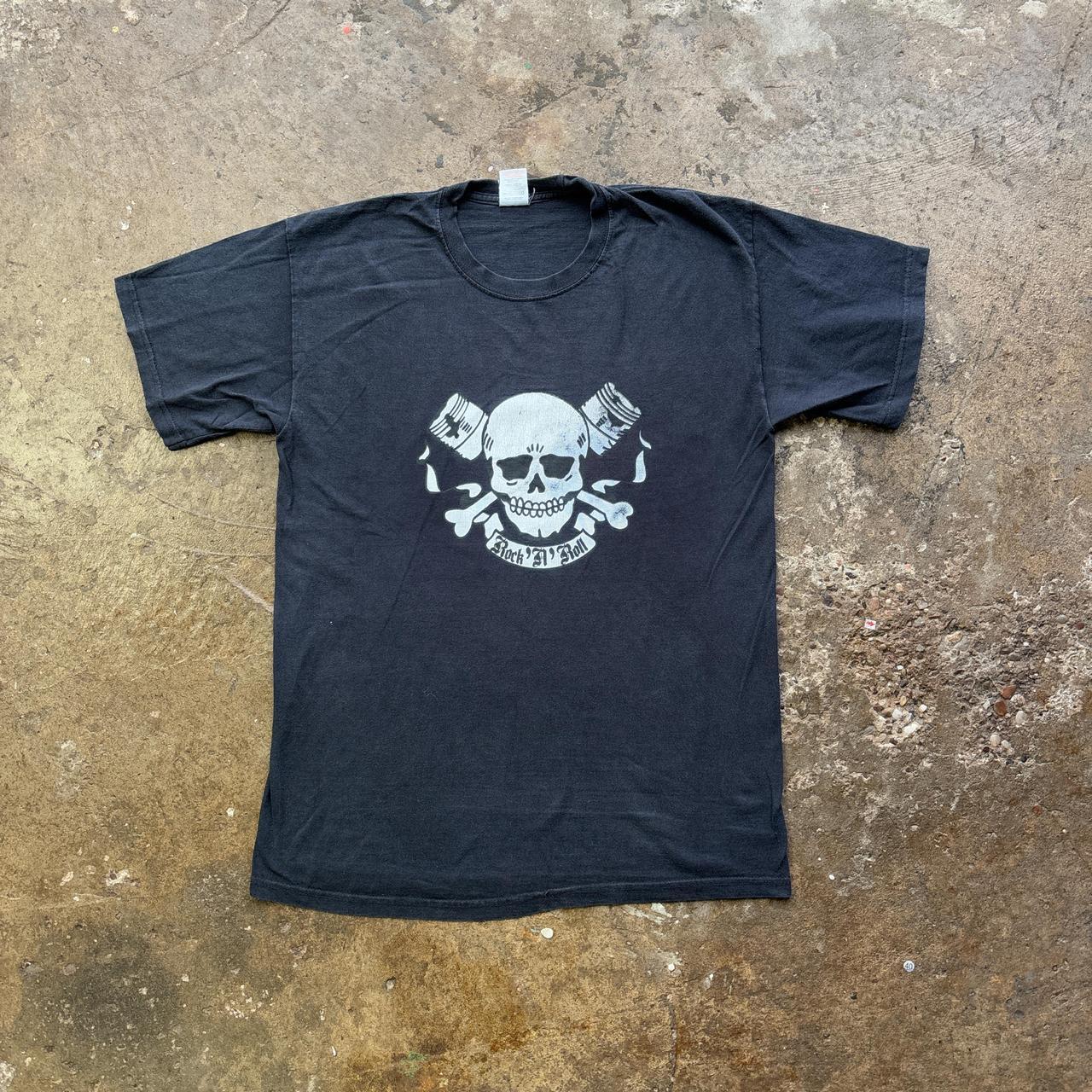 Black graphic tee with skull print