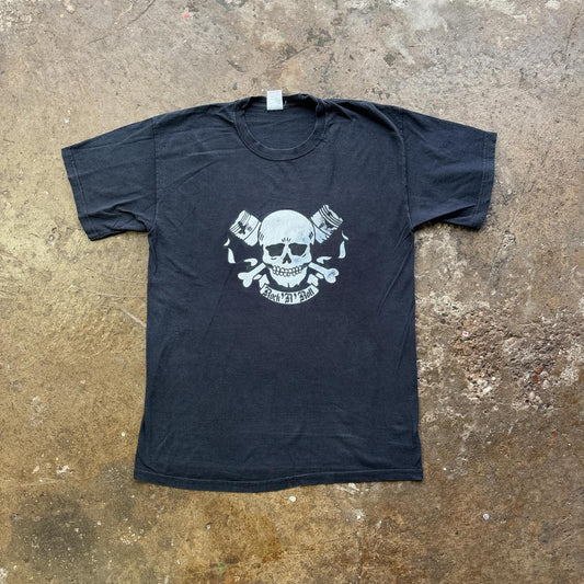 Black graphic tee with skull print
