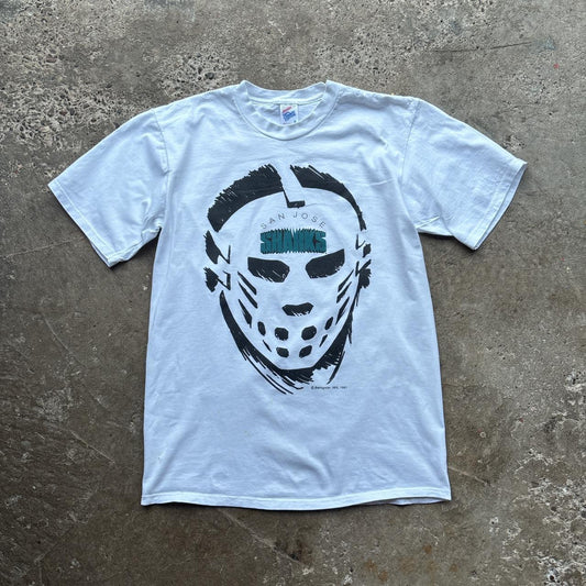 90s White San Jose Sharks NHL graphic tee - L